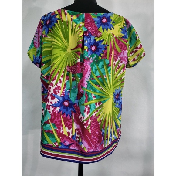 Rafaella‎ Women's Tropical Print Short Sleeve Blouse Colorful Floral Top Size M - Picture 3 of 10
